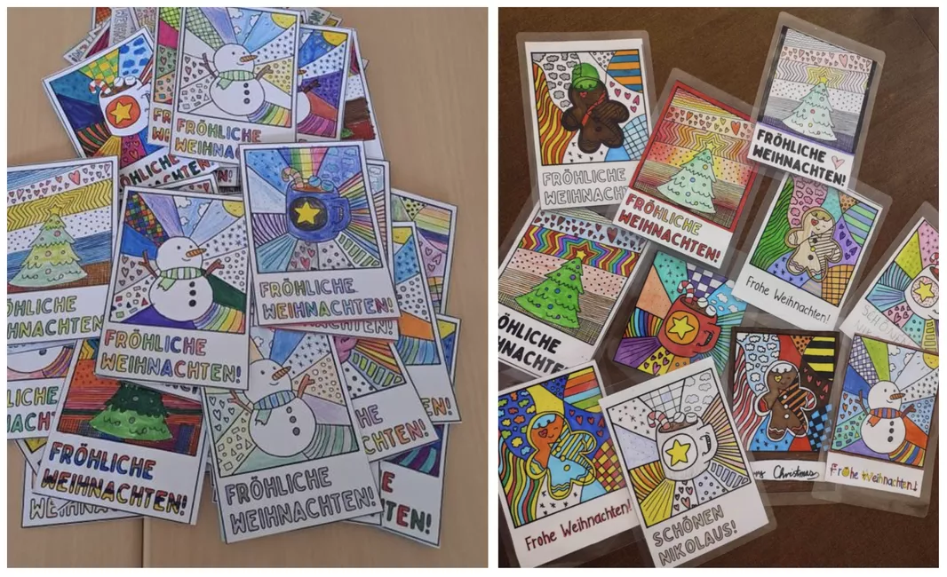 Bild in der Beschreibung des Unterrichtsmaterials Pop-Art Grußkarten zum Ausmalen - Winter, Weihnachten und Nikolaus von Doodleteacher #1