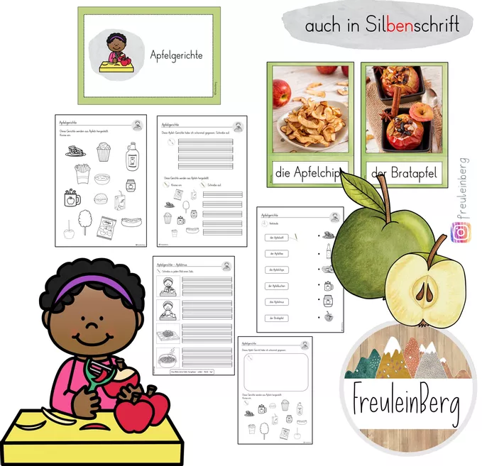 Bild in der Beschreibung des Unterrichtsmaterials Apfelgerichte - Differenzierte Arbeitsblätter & Tafelmaterial von FreuleinBerg #1
