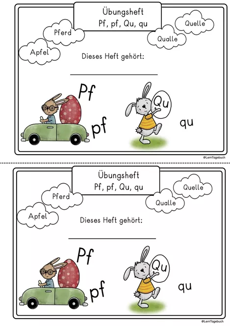 Bild in der Beschreibung des Unterrichtsmaterials Miniheft Laut: Pf und Qu. Deutsch 1.Klasse, 2.Klasse Rechtschreibung, Lernwörter von LernTagebuch #1