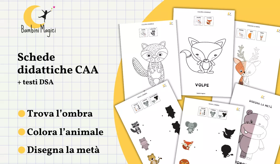 Bild in der Beschreibung des Unterrichtsmaterials Schede CAA: Trova l’ombra-Colora l’animale-Disegna la metà von Bambini Magici #1