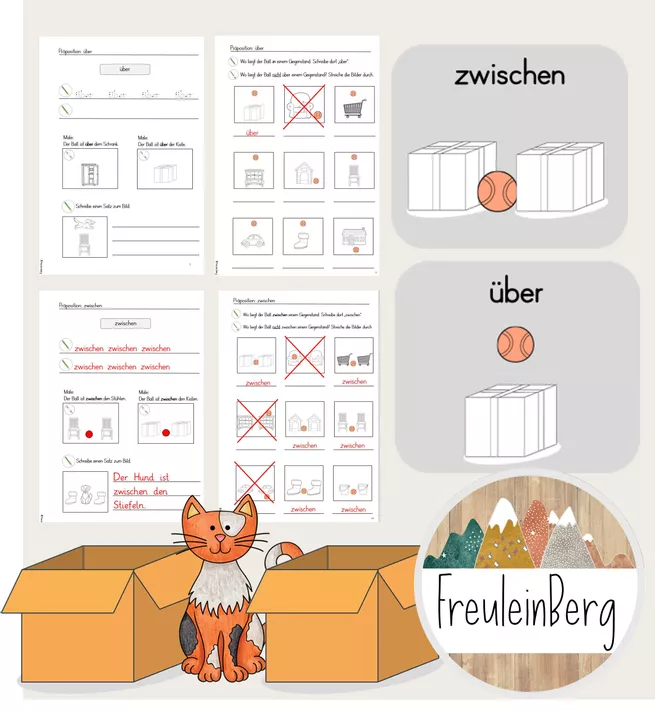 Bild in der Beschreibung des Unterrichtsmaterials Arbeitsblätter - Lokale Präpositionen: Zwischen und Über von FreuleinBerg #1