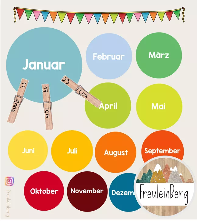 Bild in der Beschreibung des Unterrichtsmaterials Geburtstagskalender - Bunte Kreise von FreuleinBerg #1