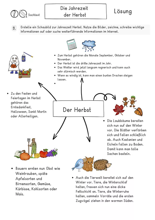 Bild in der Beschreibung des Unterrichtsmaterials Lesen und verstehen Sachtext der Herbst Klasse 4, 5 Leseverständnis, Lesekompetenz von LernTagebuch #2