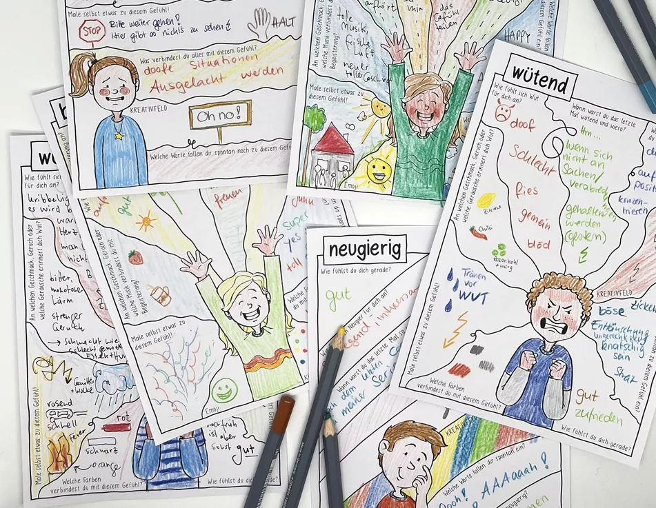 Bild in der Beschreibung des Unterrichtsmaterials Gefühle / 😁☹️🥰 Emotionen kreativ erkunden - Sketchnotes PAKET von Doodleteacher #2