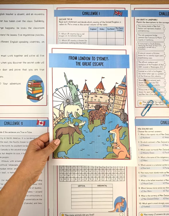 Bild in der Beschreibung des Unterrichtsmaterials English speaking countries Lernwerkstatt (Englisch) von Brighter Day Classroom #1
