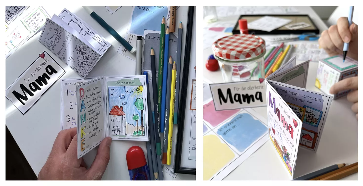 Bild in der Beschreibung des Unterrichtsmaterials Muttertag - Minibuch (Mama, Lieblingsmensch, Heldin + Faltanleitung) von Doodleteacher #2