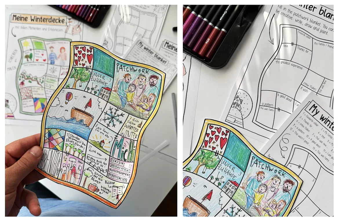 Bild in der Beschreibung des Unterrichtsmaterials Meine Winterdecke - Kreative Reflexion / Patchworkdecke Winter von Doodleteacher #1