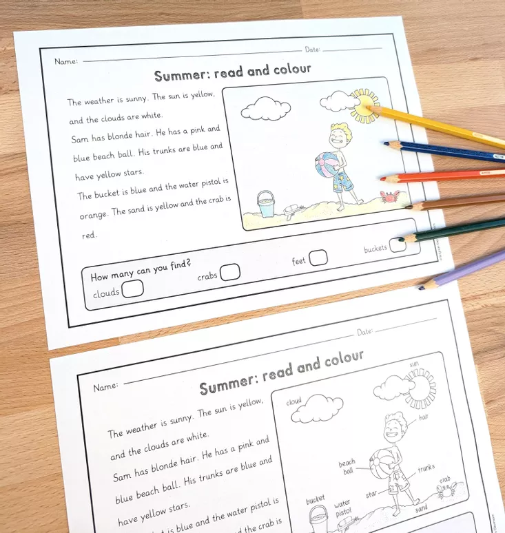 Bild in der Beschreibung des Unterrichtsmaterials Summer: read and colour - 8 Bilder, 2-fach differenziert (Englisch) von Brighter Day Classroom #1
