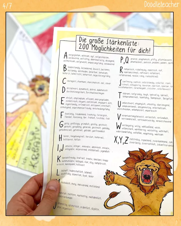 Bild in der Beschreibung des Unterrichtsmaterials 200 Stärken - Stärkenliste für die Schule und zu Hause von Doodleteacher #1
