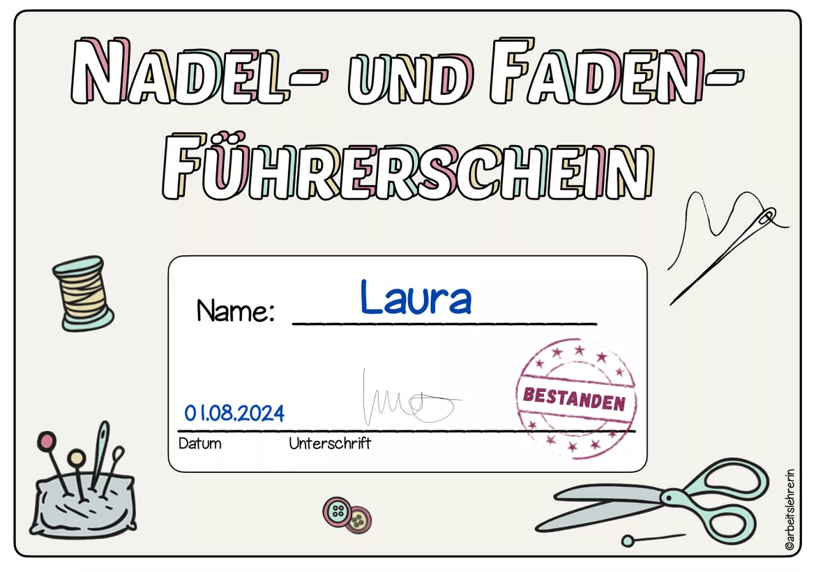 Bild in der Beschreibung des Unterrichtsmaterials Nadel- und Faden-Führerschein・Selbstlernheft・nähen lernen・Arbeitsheft mit praktischen Übungen von arbeitslehrerin #6