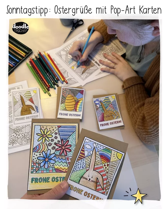 Bild in der Beschreibung des Unterrichtsmaterials Pop-Art Ostergrüße / Ostern Grußkarten zum Ausmalen Osterferien von Doodleteacher #4