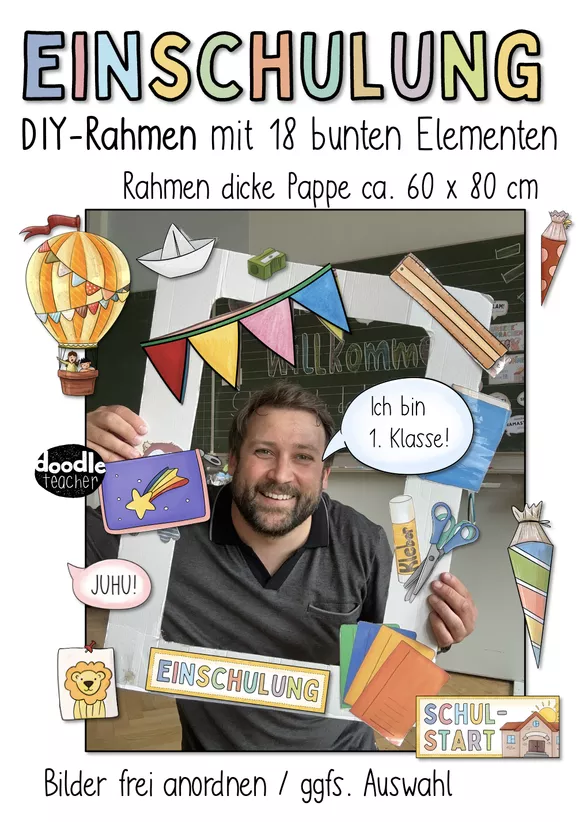 Bild in der Beschreibung des Unterrichtsmaterials Einschulung DIY Bilderrahmen – Bastelset mit 18 Bildern / Schulstart / 1. Klasse von Doodleteacher #1