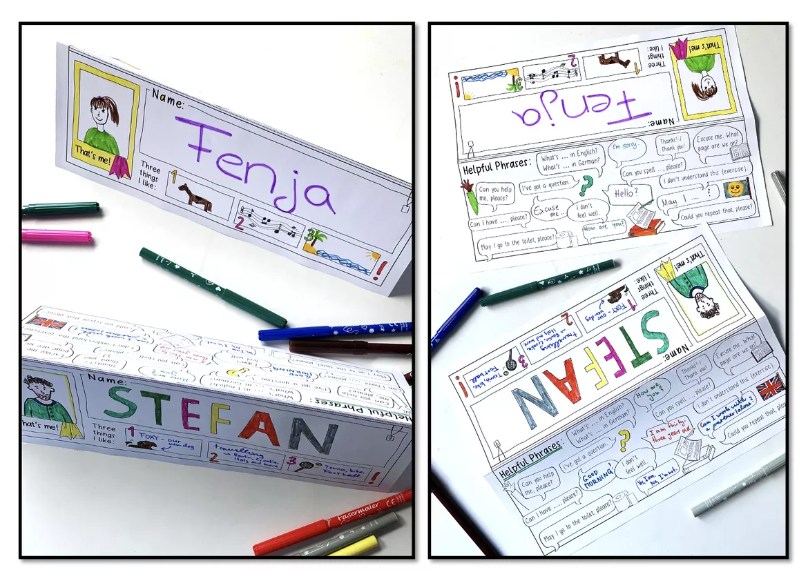 Bild in der Beschreibung des Unterrichtsmaterials Englisch Klasse 5 - Namensschilder & Helpful Phrases / Name Tags von Doodleteacher #1