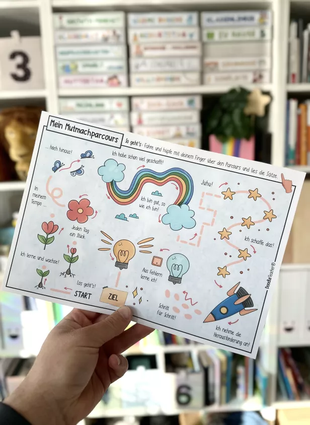 Bild in der Beschreibung des Unterrichtsmaterials Mutmachparcours mit Mutmachern 🌈 / Affirmationen (+ Growth Mindset) von Doodleteacher #1