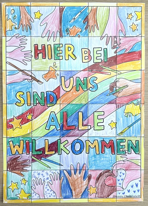 Bild in der Beschreibung des Unterrichtsmaterials Gemeinschaftsbild Alle Willkommen / hochkant Türe #demokratiestärken Türdeko Vielfalt von Doodleteacher #1