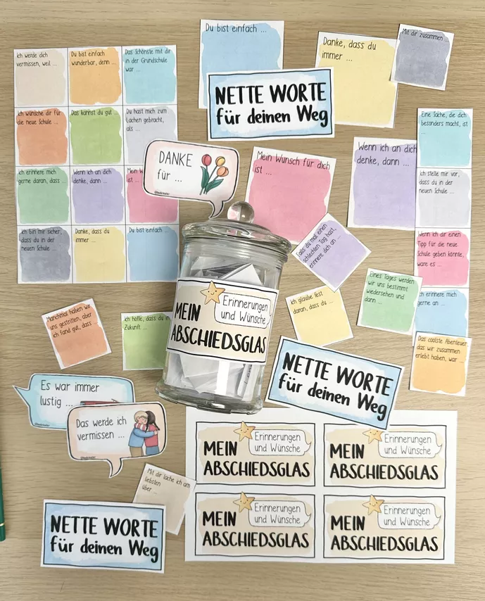 Bild in der Beschreibung des Unterrichtsmaterials Abschied / Mein Abschiedsglas – Abschluss Klasse 4 / Grundschule (Erinnerungen und Wünsche) von Doodleteacher #1