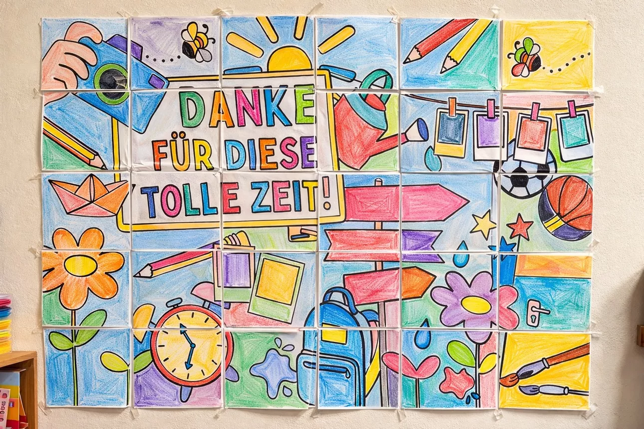Bild in der Beschreibung des Unterrichtsmaterials Abschied Gemeinschaftsbild 🖼️ Großes Klassenposter Verabschiedung Grundschule & mehr von Doodleteacher #2