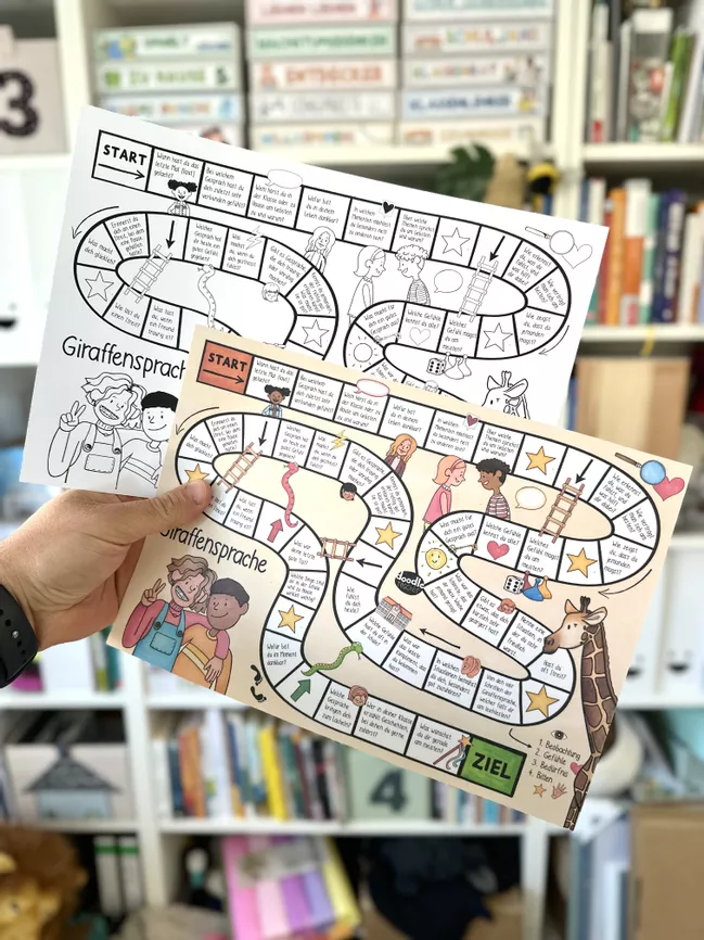 Bild in der Beschreibung des Unterrichtsmaterials Giraffensprache / GfK - DIY Brettspiel (Klasse 3-6) 35 Gesprächsfragen von Doodleteacher #1
