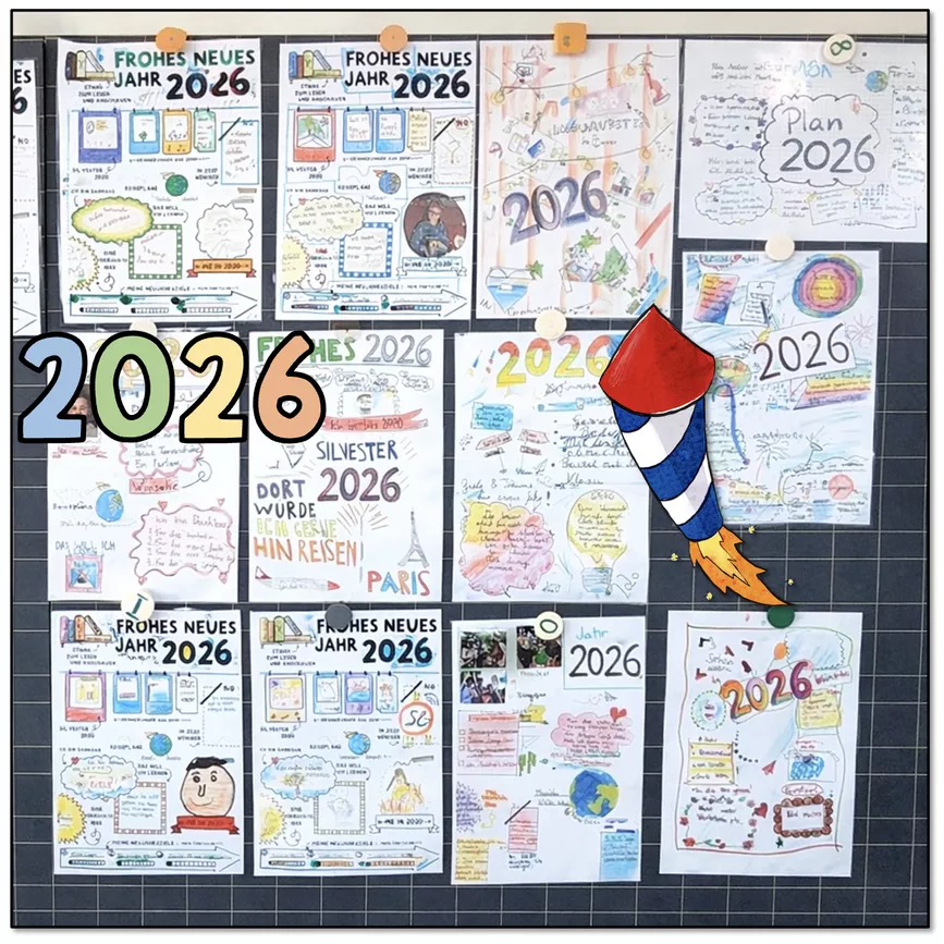 Bild in der Beschreibung des Unterrichtsmaterials Jahr 2026 / Neujahr / Neujahrsvorsätze - in Sketchnotes von Doodleteacher #1