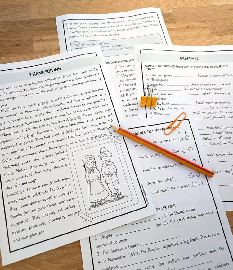Bild in der Beschreibung des Unterrichtsmaterials Thanksgiving reading comprehension + grammar activities (Englisch) von Brighter Day Classroom #1