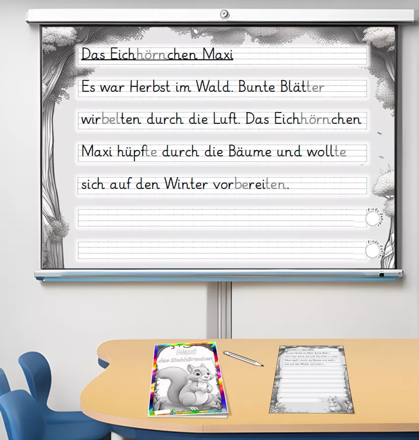 Bild in der Beschreibung des Unterrichtsmaterials Herbst Abschreibübung "Eichhörnchen sammelt Wintervorräte" in 4 Schul - Druckschriften (D-A-CH) von Stolpersteine #4