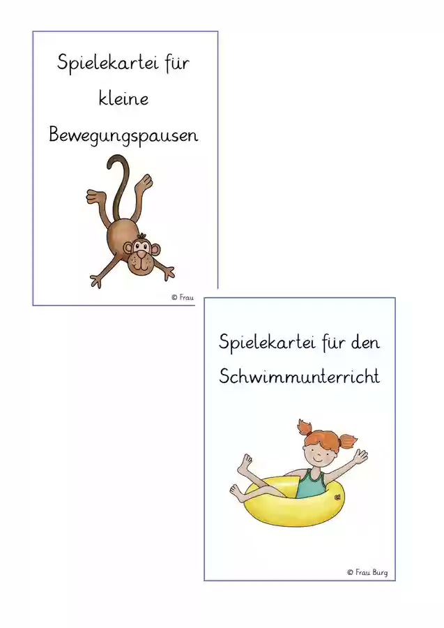 Bewegungs- und Schwimmkartei Spiele - Bewegungs- und Schwimmkartei - Frau Burg - Deckblatt