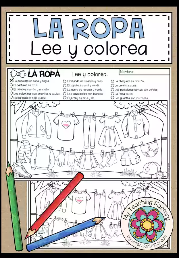 LA ROPA Lee y colorea (2 niveles de diferenciación) material