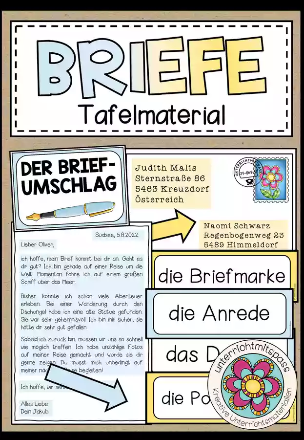 BRIEFE - Tafelmaterial (persönlicher und förmlicher Brief + Umschlag ...