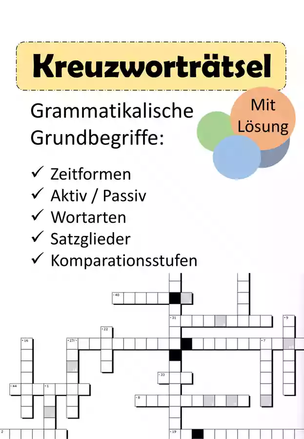 Kreuzwortrtsel Grammatikalische Begriffe (mit Lsung) Unterrichtsmaterial im Fach Deutsch Kreuzwortrtsel Grammatikalische Begriffe (mit Lsung) Unterrichtsmaterial im Fach Deutsch