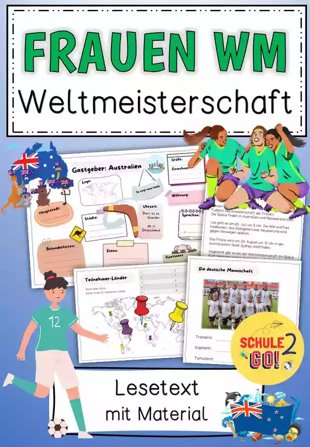 Frauen Fußball WM / Lesetext mit Material Arbeitsblätter - Frauen Fußball WM / Lesetext mit Material - Schule2go - Deckblatt