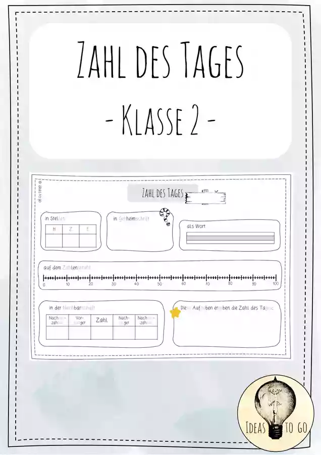 Zahl des Tages Klasse 2 - Zahlenraum bis 100 – Unterrichtsmaterial im ...