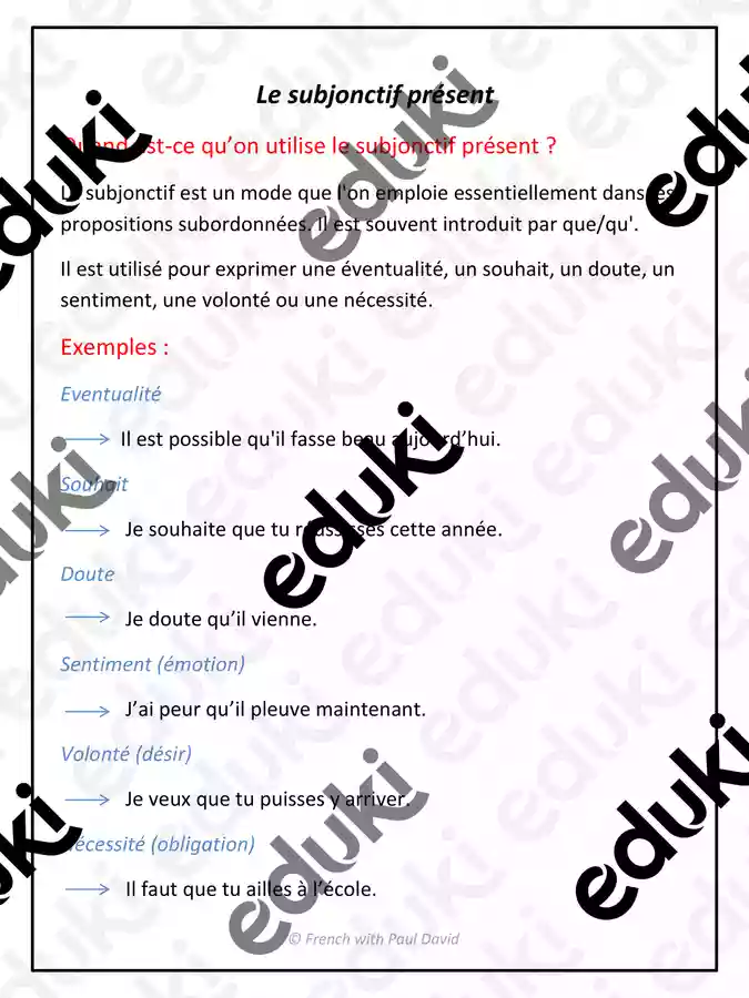 Le subjonctif présent - French subjunctive - Ressource pédagogique pour ...