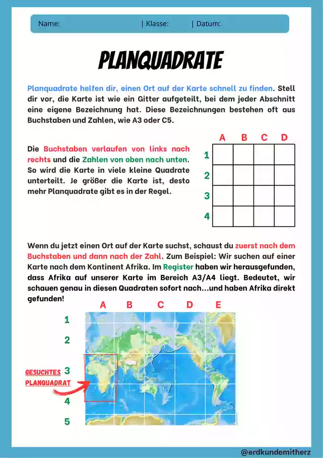 KARTENARBEIT IM ATLAS PLANQUADRATE Und REGISTER Anleitung Und kartenarbeit-im-atlas-planquadrate-und-register-anleitung-und