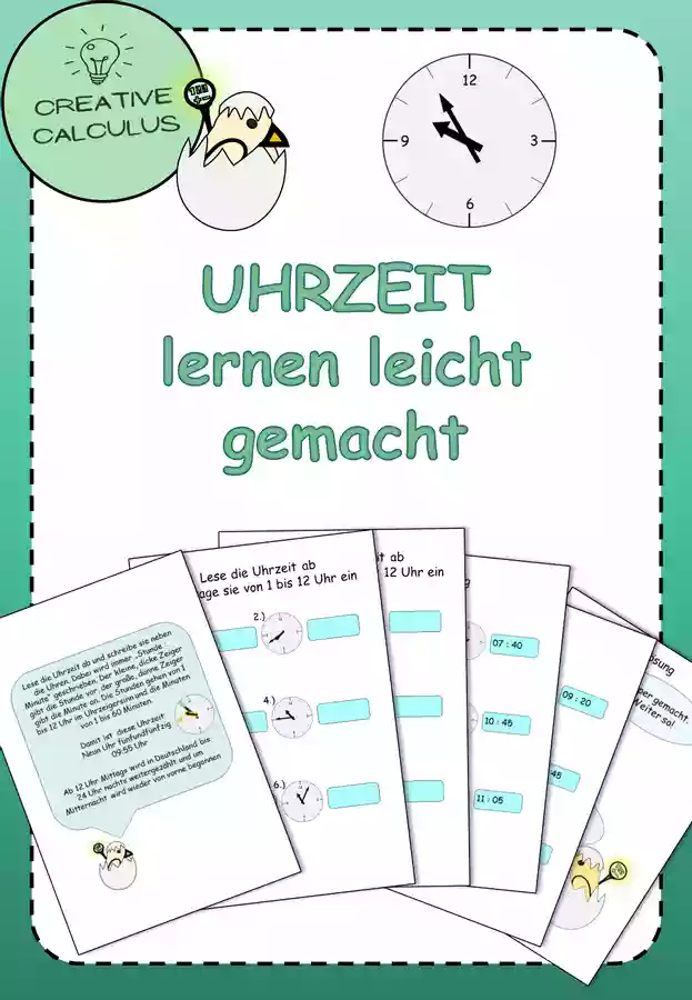 Uhrzeit lernen analog mit Lösung - Main Image