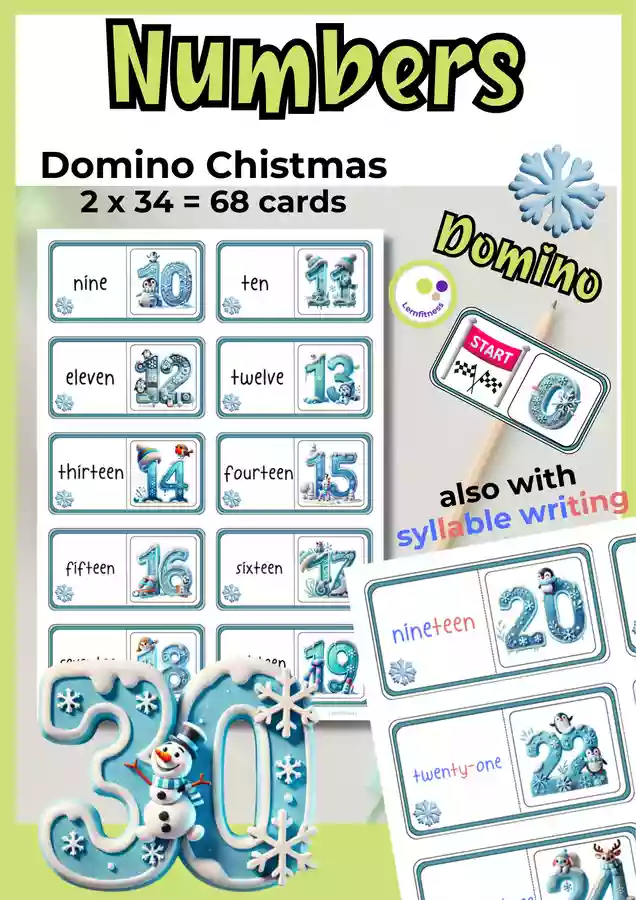 Inglés: Juego de Dominó Invernal: Aprende los Números y Palabras