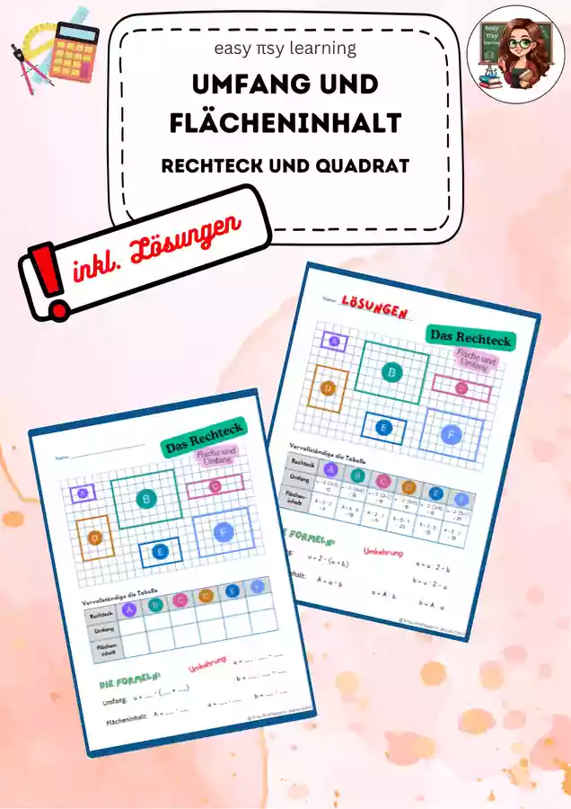 Arbeitsblatt Umfang und Flächeninhalt von Rechteck und Quadrat ...