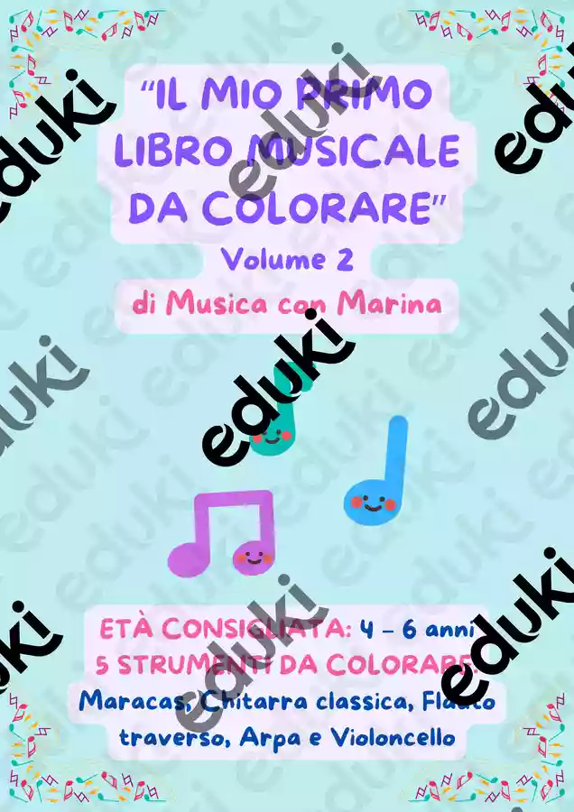 Il Mio Primo Libro Musicale da colorare - Volume 2 Didattica a stazioni - Il Mio Primo Libro Musicale da colorare - Volume 2 - Musica con Marina - Pagina di copertina
