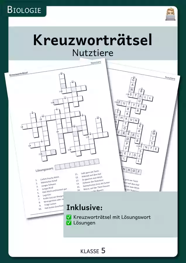 Kreuzwortrtsel - Nutztiere Unterrichtsmaterial im Fach Biologie Kreuzwortrtsel - Nutztiere Unterrichtsmaterial im Fach Biologie