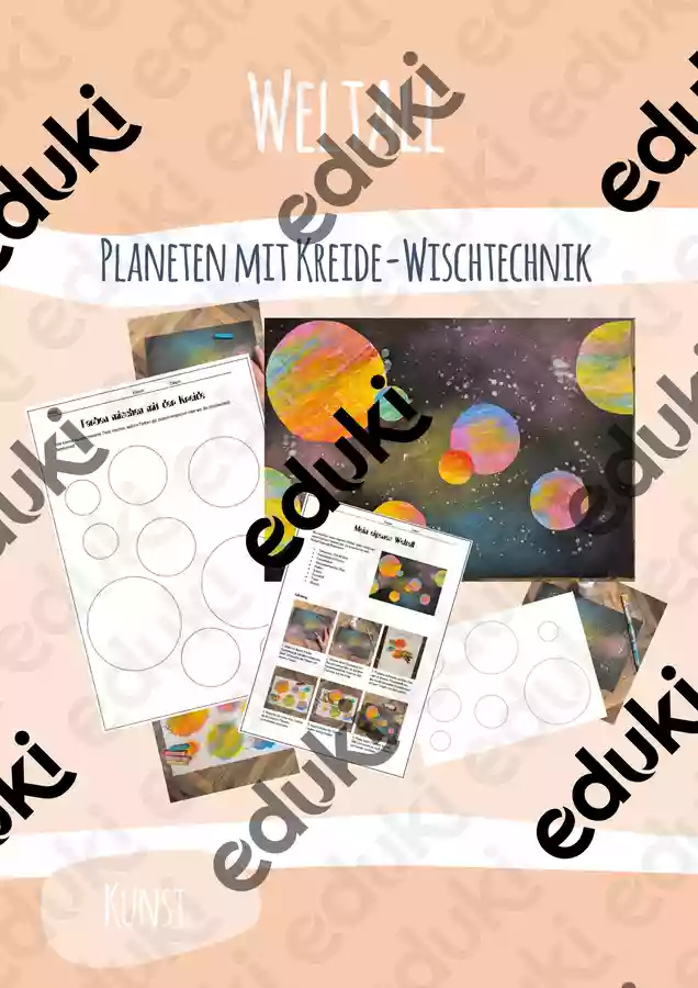 Planeten - Weltall - Kreide - Wischtechnik Kunst Arbeitsblätter - Planeten - Weltall - Kreide - Wischtechnik Kunst - Fachlehrerin mt Bayern - Deckblatt