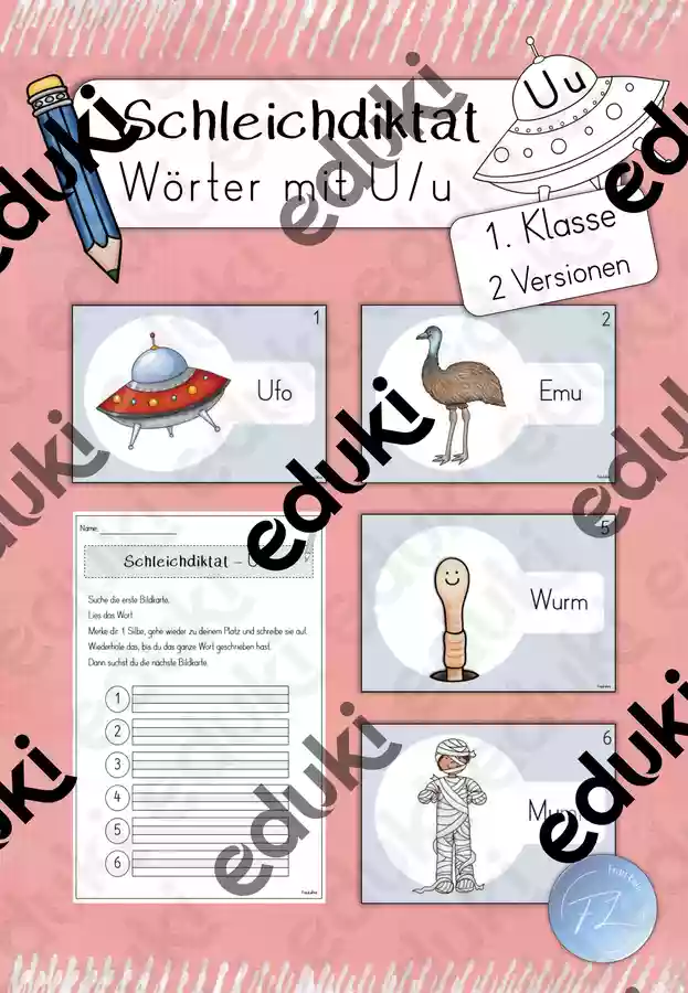 Schleichdiktat - Wörter mit U/u (1.Klasse) – Unterrichtsmaterial im ...