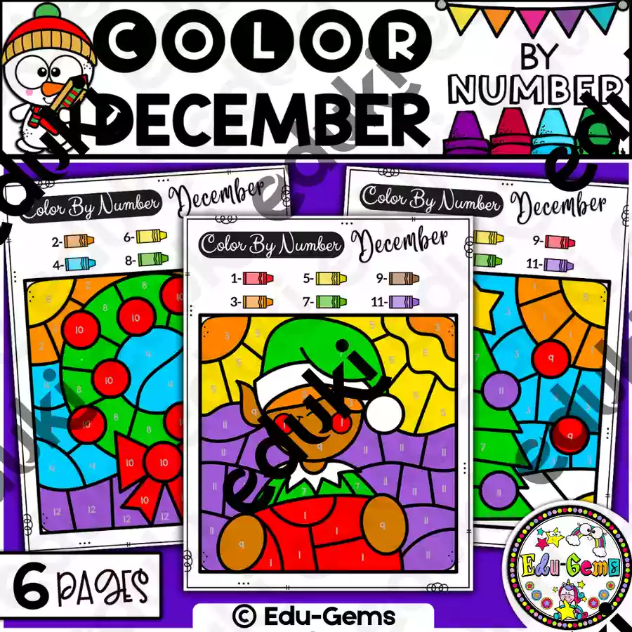 December Color by Number | Winter Math Coloring Activities ...