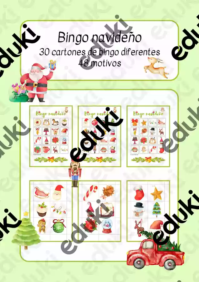 Bingo navideño con 30 cartones diferentes - material de la siguiente ...