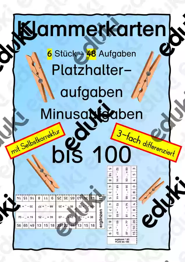 Klammerkarten Platzhalteraufgaben MINUS Bis 100 Unterrichtsmaterial klammerkarten-platzhalteraufgaben-minus-bis-100-unterrichtsmaterial