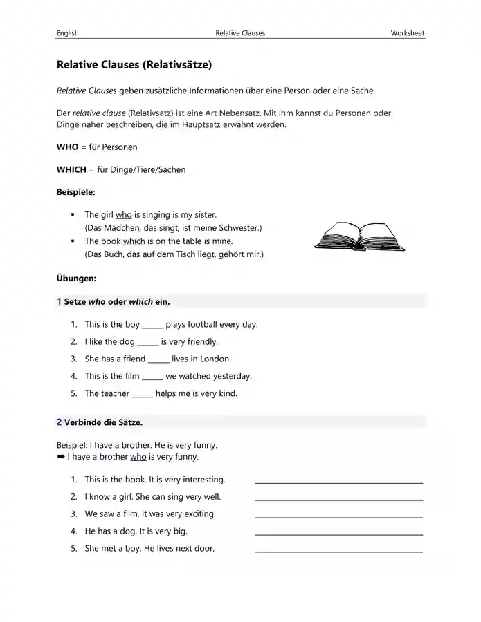 Relative clauses – Overview and worksheets – Unterrichtsmaterial im ...