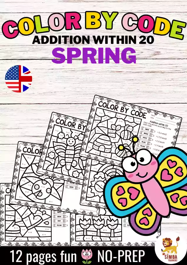 Color by code - Addition within 20 (Spring) Lente Wiskunde Engels ...