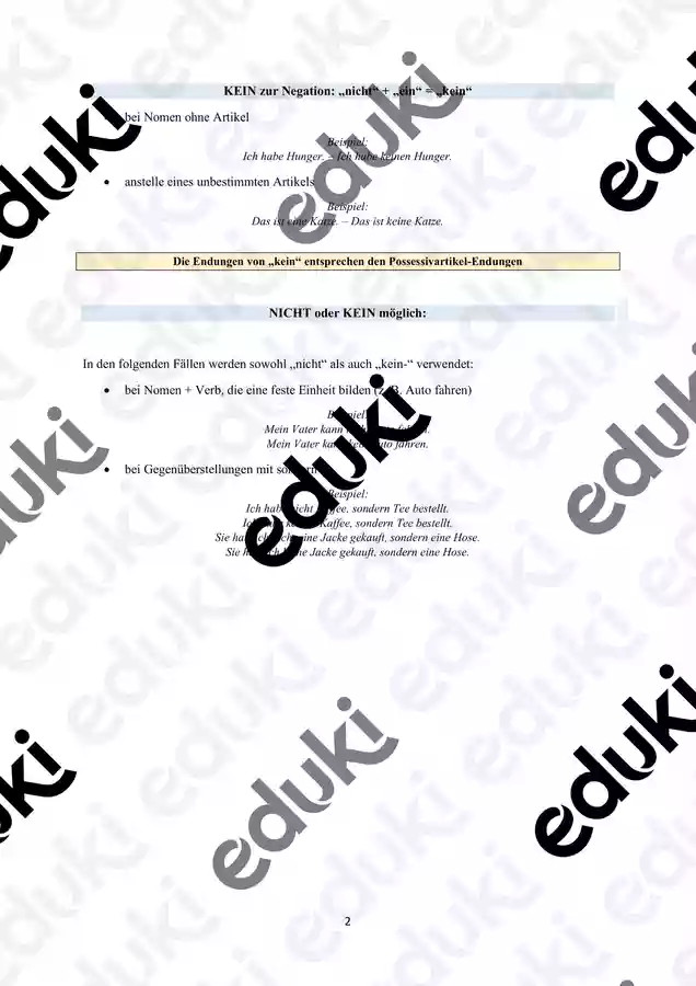 Negation auf Deutsch: nicht oder kein – Unterrichtsmaterial im Fach DaZ/DaF