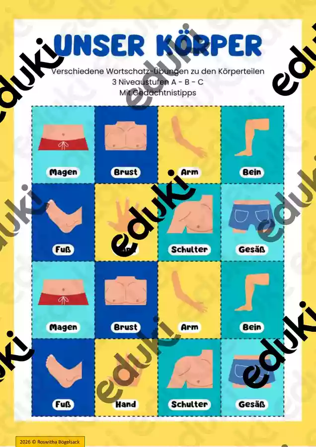 Unser Körper - Wortschatzübungen II – Unterrichtsmaterial im Fach DaZ/DaF