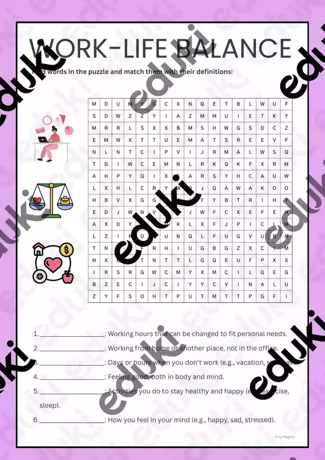 Vocabulary: Work-Life Balance (A2/B1) – Unterrichtsmaterial im Fach ...