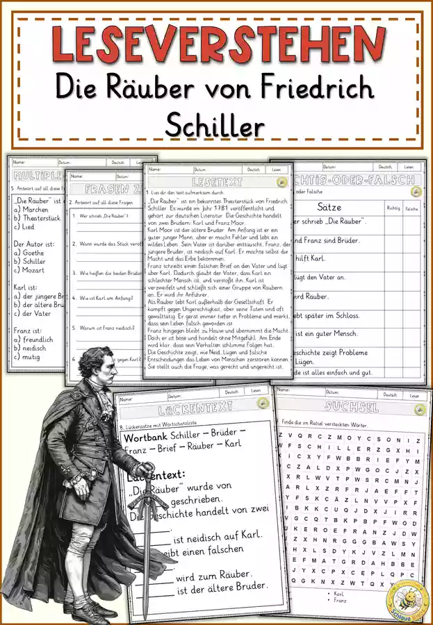 Die Räuber von Friedrich Schiller, Lesen und Verstehen Arbeitsblätter ...