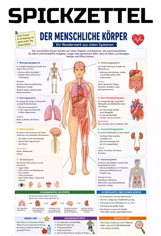 Der menschliche Körper - Spickzettel & Übersicht Biologie ...